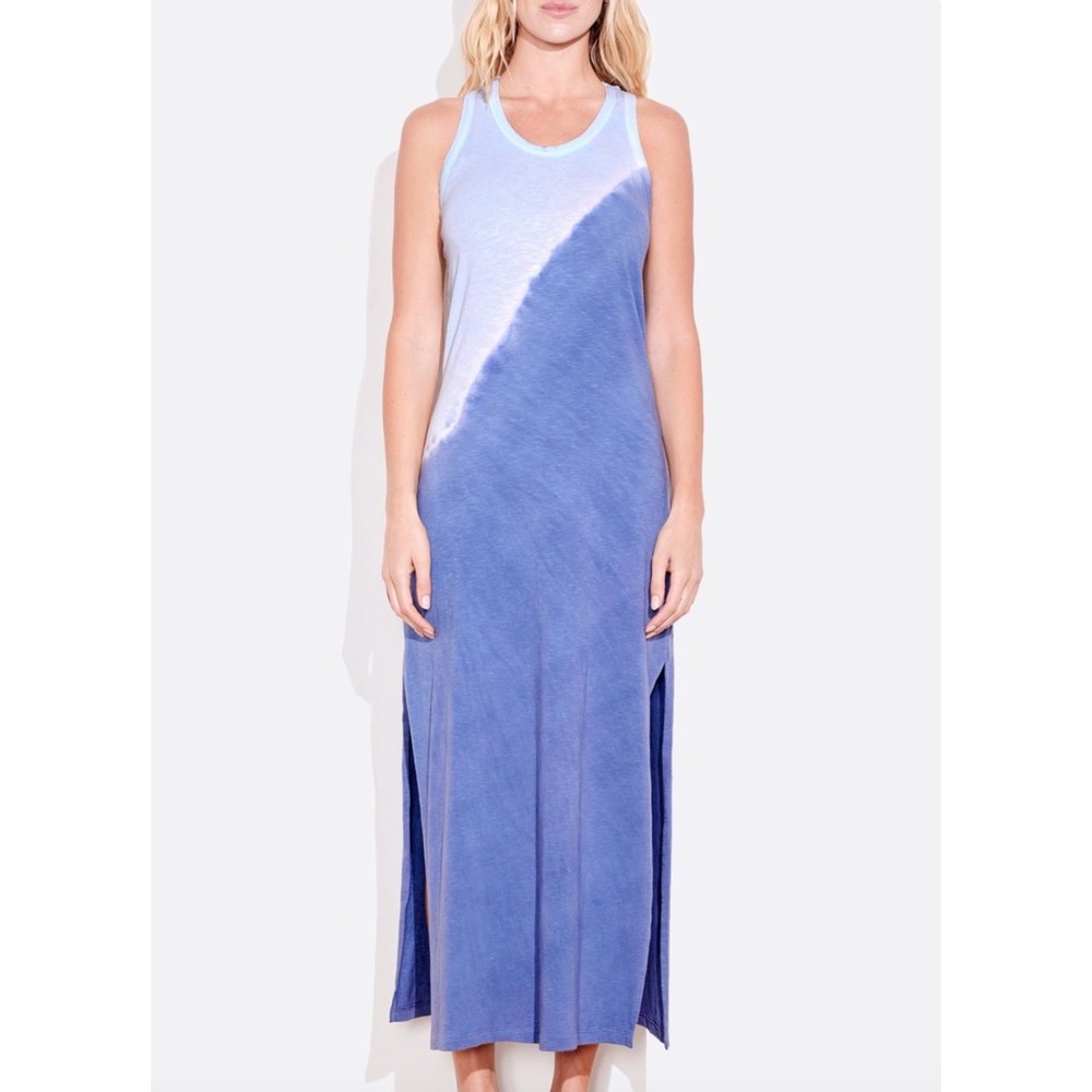 SUNDRY Tie Dye Maxi Tank Dress Blue Aqua Ombre Racerback Cotton Blend Size 1 NEW